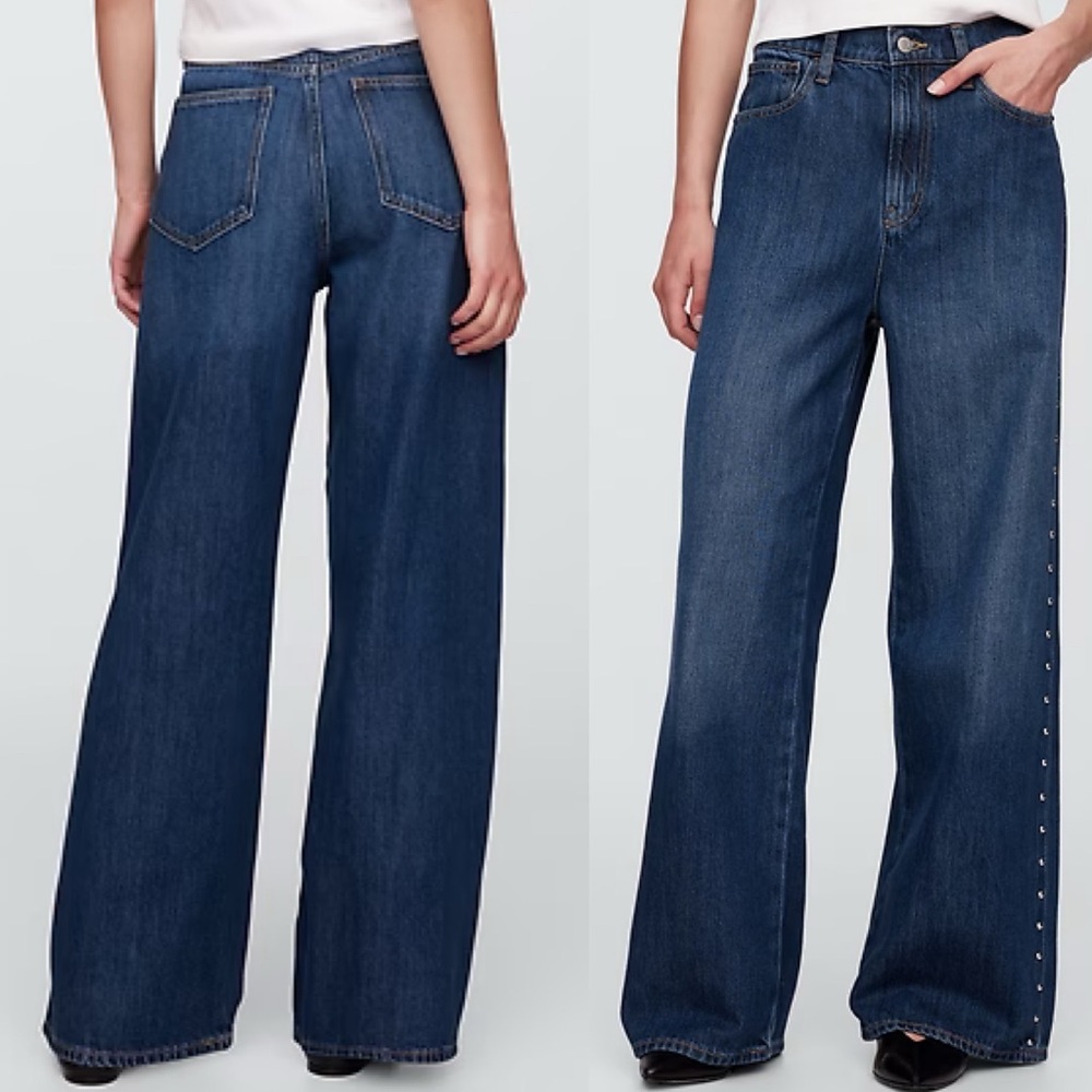 GAP - High Rise SuperSoft Studded Wide-Leg Jeans